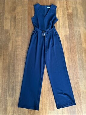 bishop + young Deep Navy Sleeveless V-Neck Belted Wide-Leg Jumpsuit